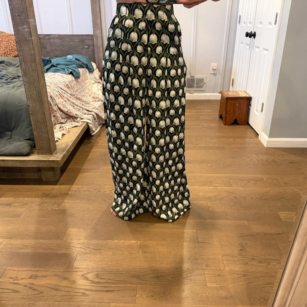 Agua by Agua Bendita Black, Green and White Floral Palazzo Pants - Picture 1 of 2